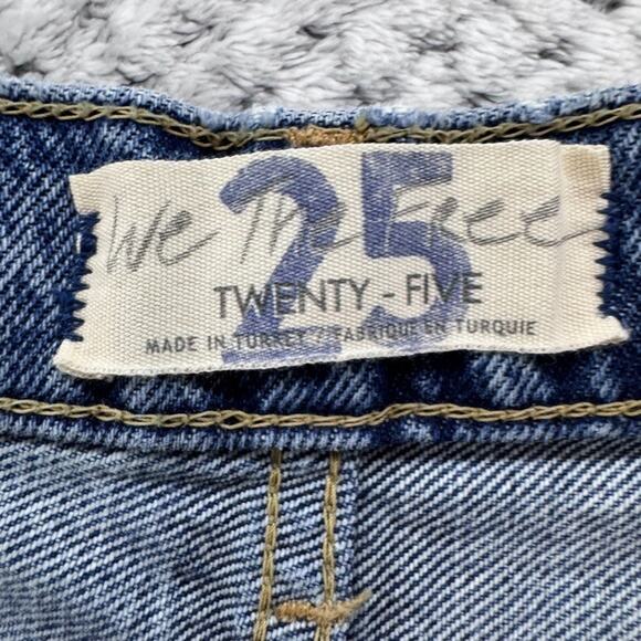 We the Free Jeans Womens 25 Blue Medium Wash Distressed Straight High Rise - Picture 2 of 14